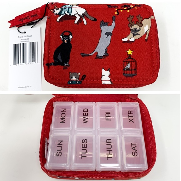 NWT Vera Bradley Holiday Cats Travel Pill Zipper Case w/Snap-Tight Pill Holders - Picture 2 of 6